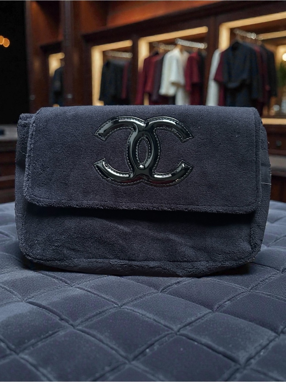 Chanel Precision VIP Gift Black Terry Cloth CC Crossbody Bag Rare
